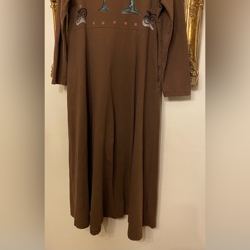 Blue Fish Long Sleeve Brown Dress with original Art of Trees from 1996 - Picture 3 of 10